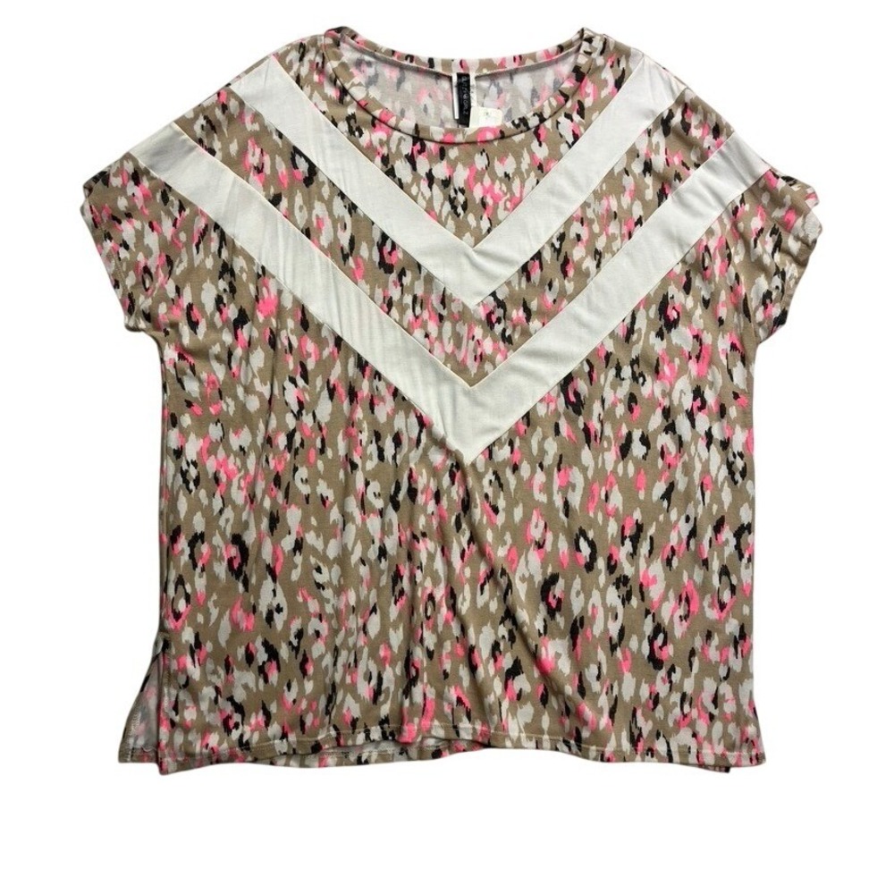 Glitzy Girlz Womens 3XL Hot Pink Cheetah Print Chevron Short Sleeve Top‎ T24218